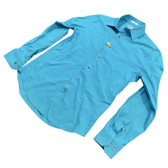 Express 1MX Dress Shirt Mens Small Blue Fitted Collared Button Down Wrinkle Free - Picture 2 of 6